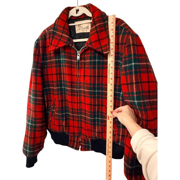 Huckberry Vintage L Plaid 100% Wool Bomber Jacket $350 Quilted Coat Red 44 - Picture 8 of 10